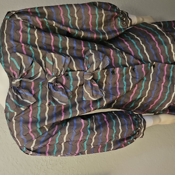 Vtg COLOURS 1980s Power Pastel Striped Drop Waist Skirt Bow Top Set - Picture 7 of 16